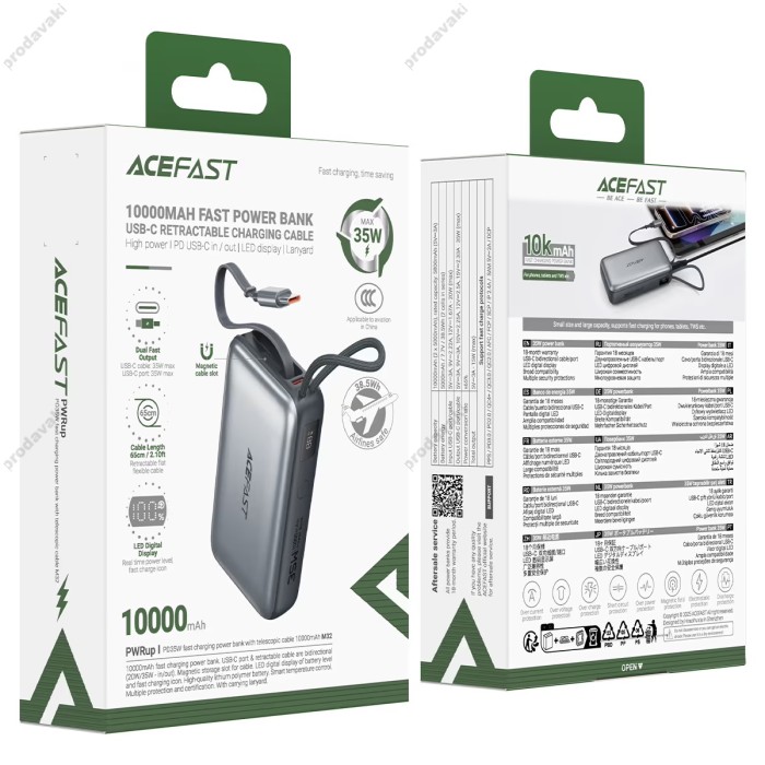 Повербанк портативний акумулятор Power bank ACEFAST M32 PD fast charging 35W 10000 mAh Grey