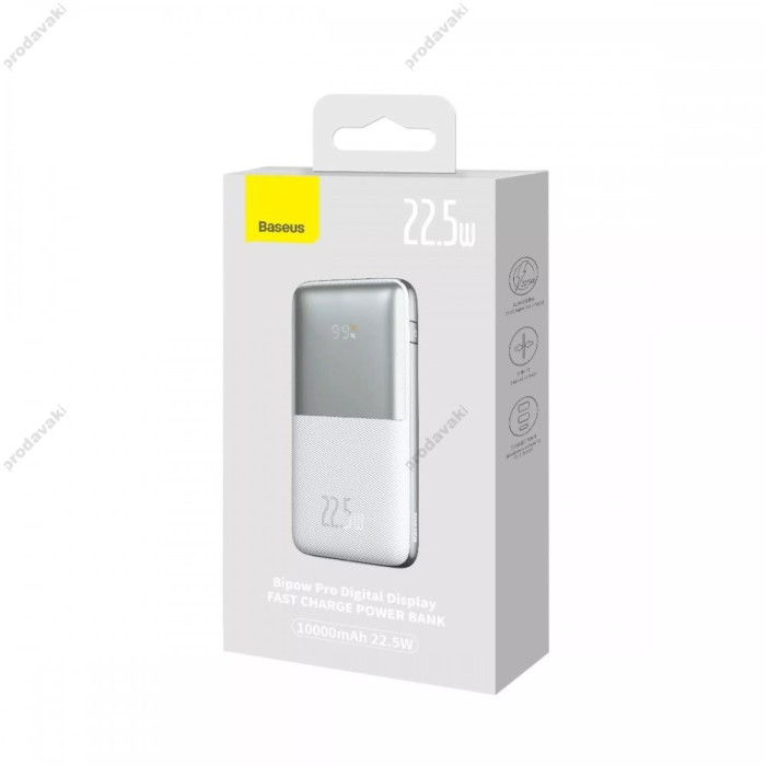 Повербанк портативний акумулятор Power bank Baseus Bipow Pro Digital Display 22.5W 10000 mAh White PPBD040002