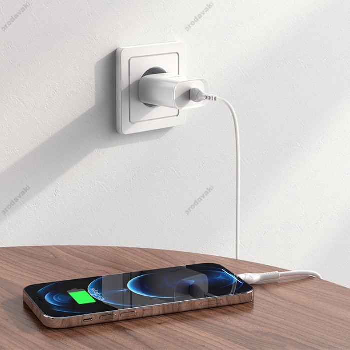 Мережевий зарядний пристрій HOCO N14 Smart single port Type-C to Lightning 20W White