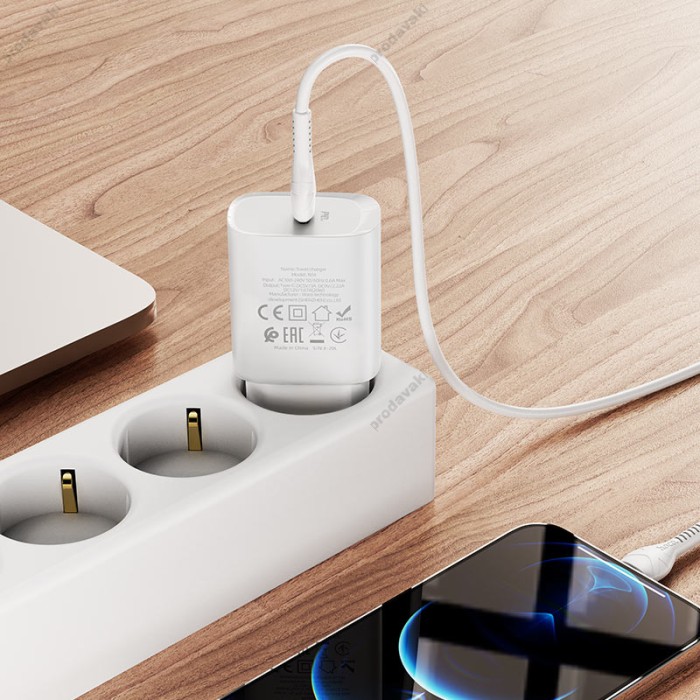 Мережевий зарядний пристрій HOCO N14 Smart single port Type-C to Lightning 20W White