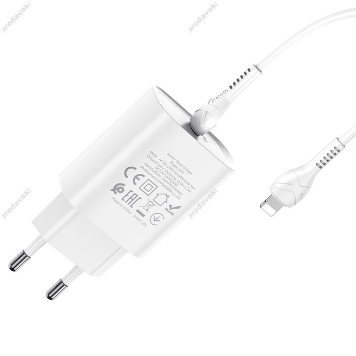 Мережевий зарядний пристрій HOCO N14 Smart single port Type-C to Lightning 20W White