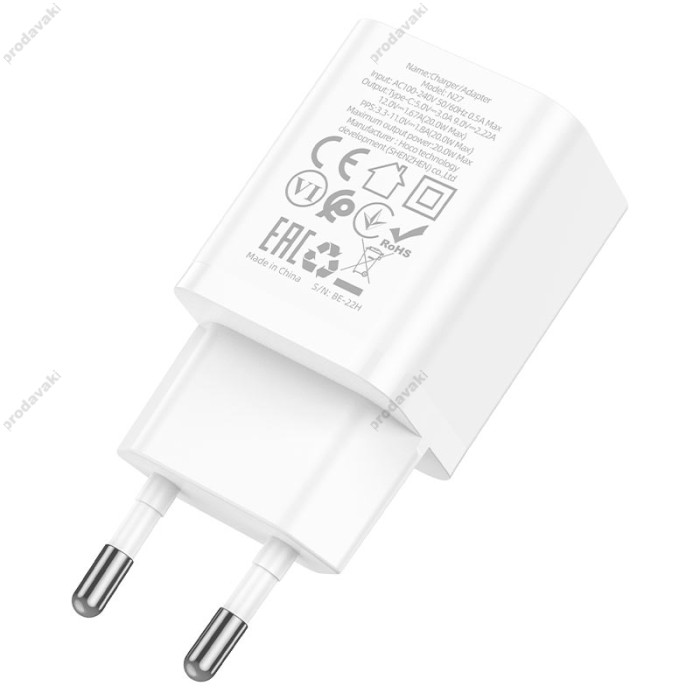 Мережевий зарядний пристрій HOCO N27 Innovative Type-C Cable 20W White