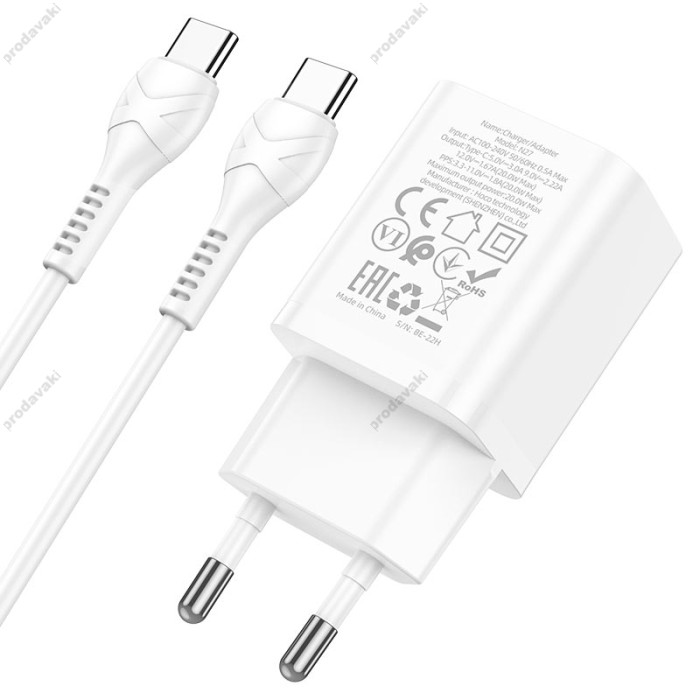 Мережевий зарядний пристрій HOCO N27 Innovative Type-C Cable 20W White