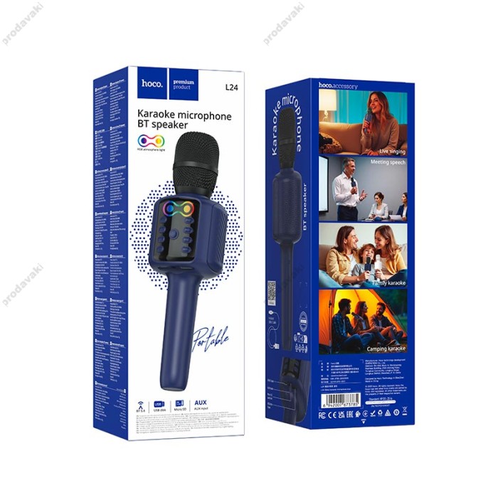 Портативна колонка-мікрофон HOCO L24 Shine karaoke microphone BT5.4, USB/TF/AUX RGB BT 5.4 Blue