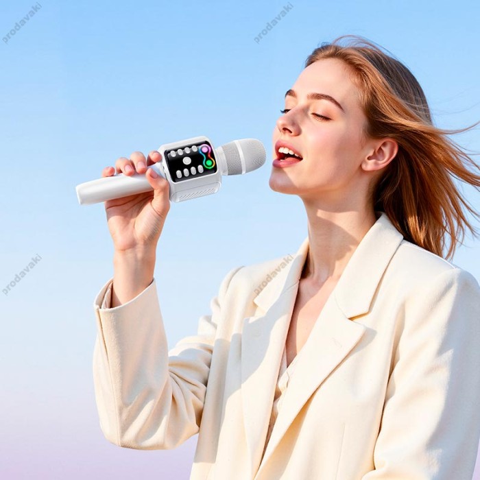 Портативна колонка-мікрофон HOCO L24 Shine karaoke microphone BT5.4, USB/TF/AUX RGB BT 5.4 White