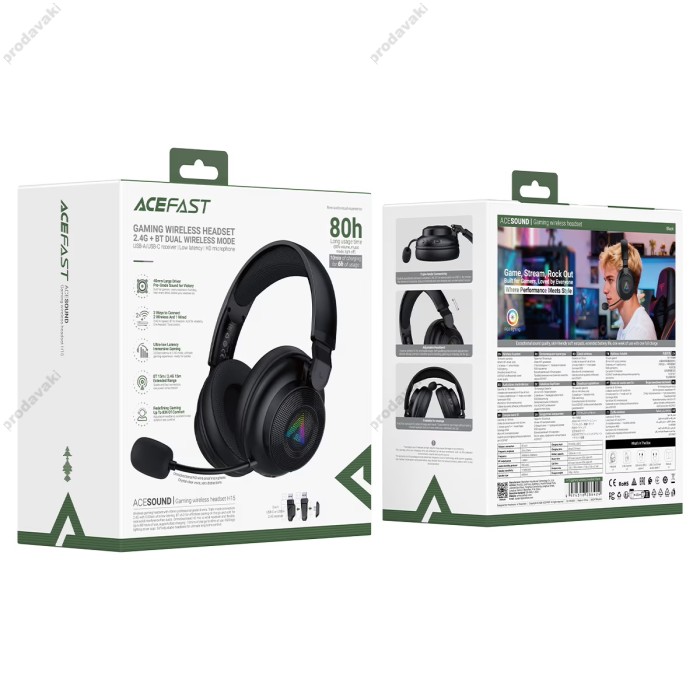 Бездротові Bluetooth навушники ACEFAST H15 RGB gaming wireless headset BT 6.0 Black