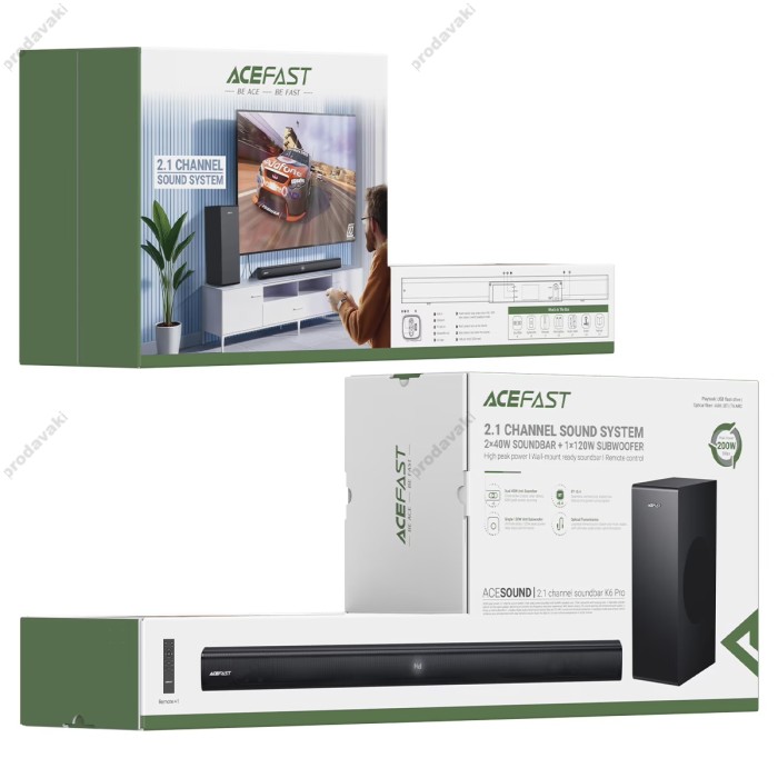Портативна колонка Bluetooth Саундбар ACEFAST K6 Pro 2.1 channel sound system BT 5.4 200W Black