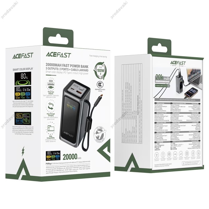 Повербанк портативний акумулятор Power bank ACEFAST M33 Fast Charging 20000 mAh 100W Black