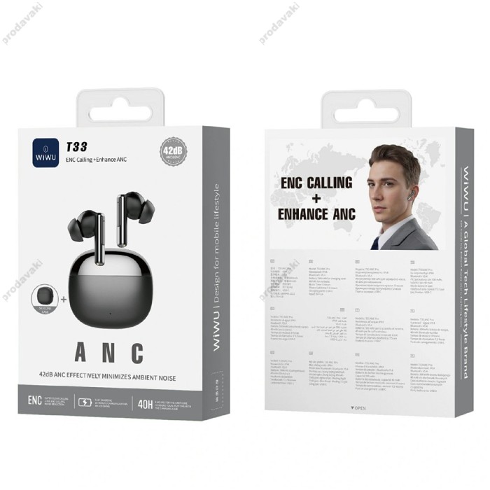 Бездротові Bluetooth навушники WiWU T33 ANC Pro Wireless Earbuds BT 5.4 Black