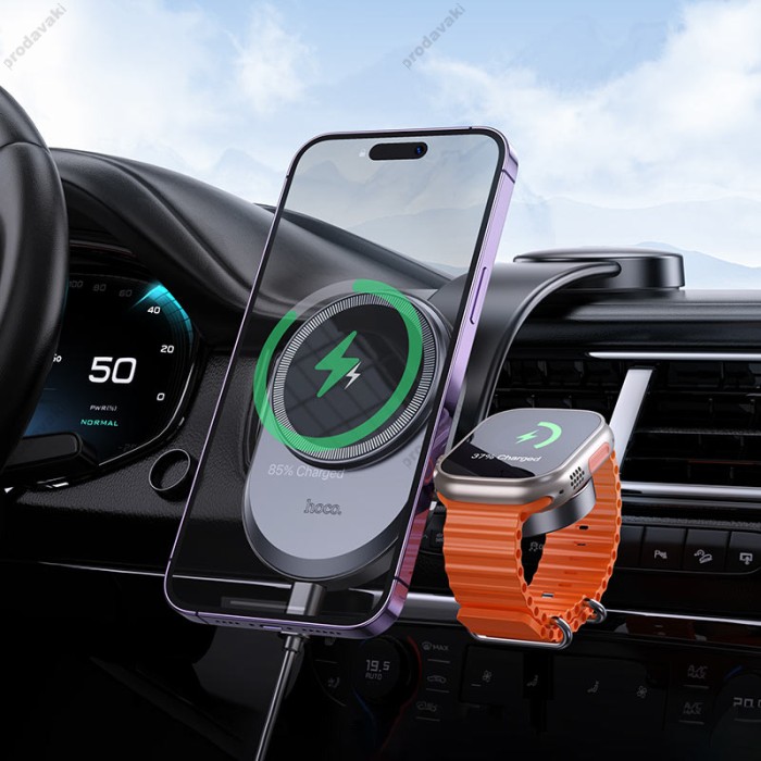 Автомобільний тримач із бездротовою зарядкою Hoco HW28 xcelso 2-in-1 wireless (center console) 15W Black