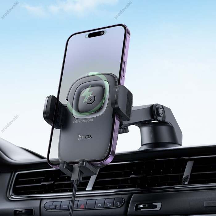 Автомобільний тримач із бездротовою зарядкою Hoco HW32 Crown push-type wireless Black