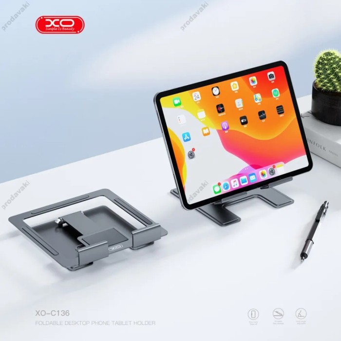 Настільний тримач XO C136 Small flat hollow all metal tablet holder Black