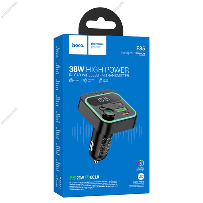 FM - трансмітер HOCO E85 Tiger PD20W+QC3.0 car BT FM transmitte Black