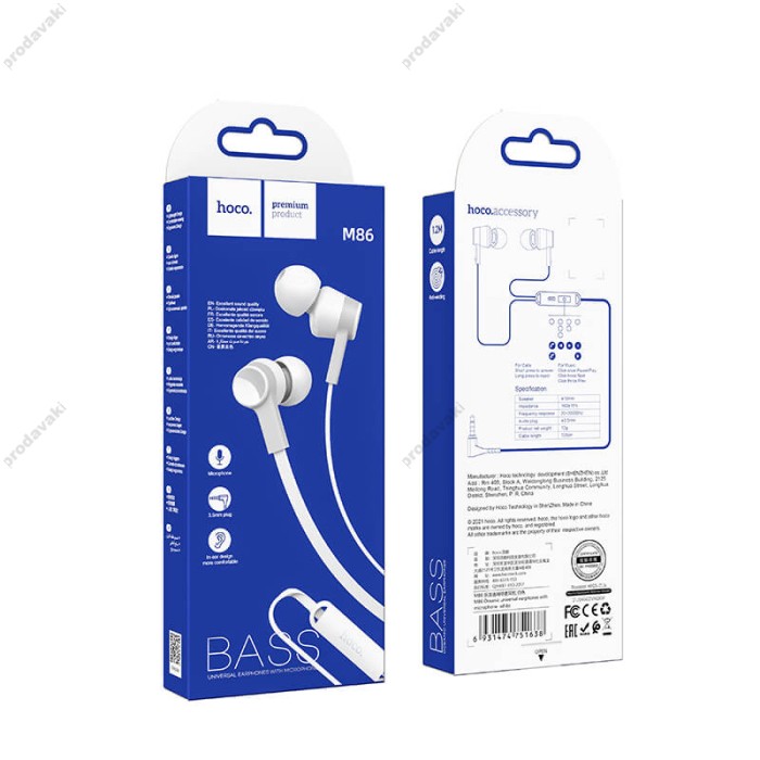Дротові навушники HOCO M86 Oceanic universal earphones with mic 3.5mm White