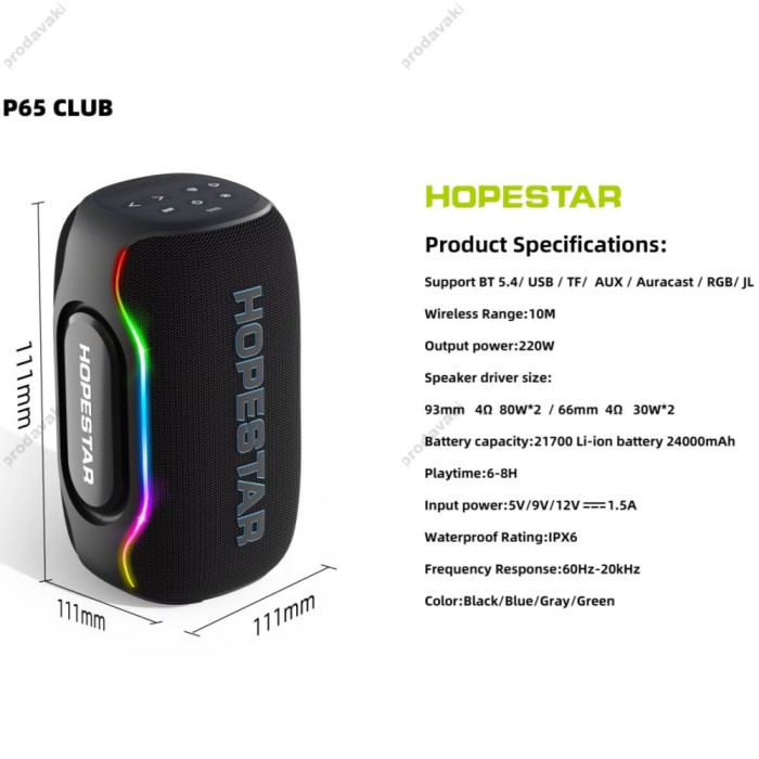 Портативна колонка Bluetooth Hopestar P65 Club з мікрофоном 220W Black