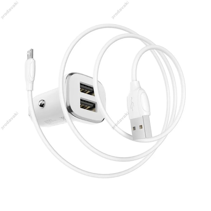 Автомобільний зарядний пристрій BOROFONE BZ12 Lasting Micro Cable 2USB 2.4A White