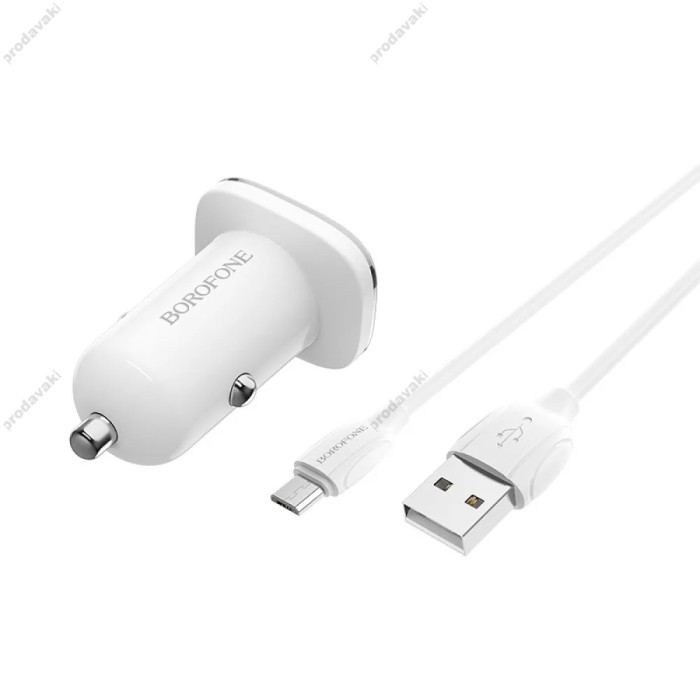 Автомобільний зарядний пристрій BOROFONE BZ12 Lasting Micro Cable 2USB 2.4A White