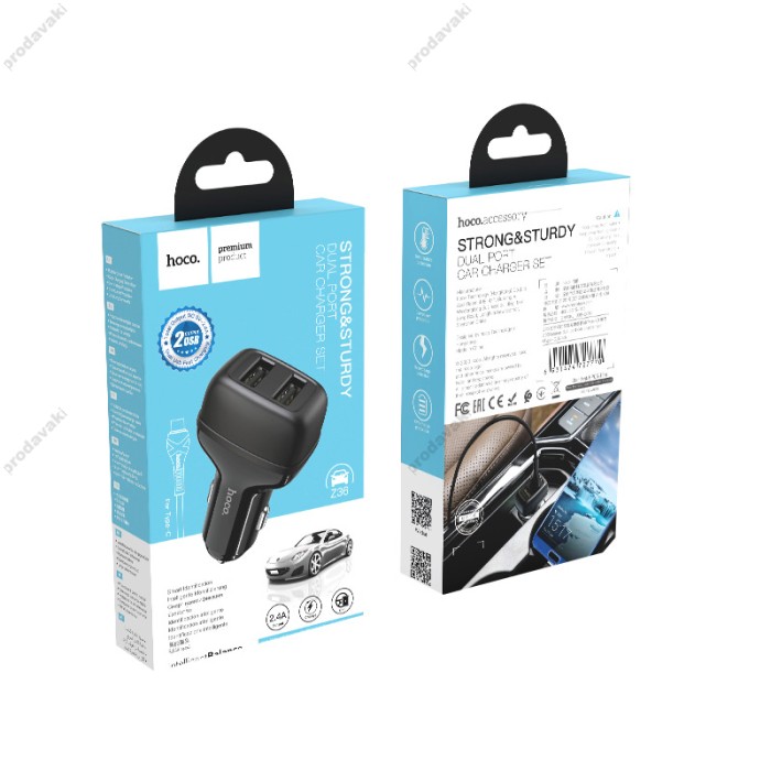 Автомобільний зарядний пристрій Hoco Z36 Leader Type-C Cable 2USB 2.4A Black