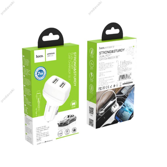 Автомобільний зарядний пристрій Hoco Z36 Leader Type-C Cable 2USB 2.4A White