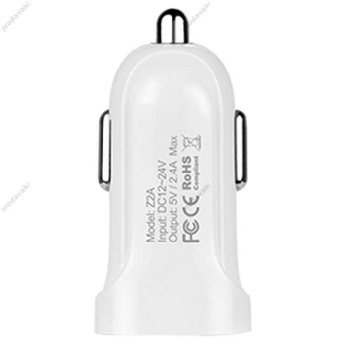 Автомобільний зарядний пристрій Hoco Z2A Lightning cable 2USB 2.4A White