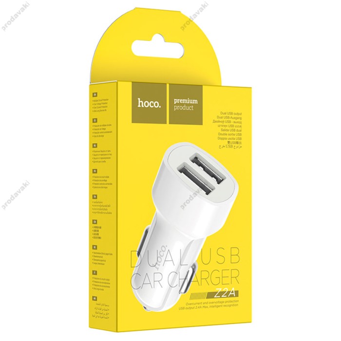 Автомобільний зарядний пристрій Hoco Z2A 2USB 2.4A White