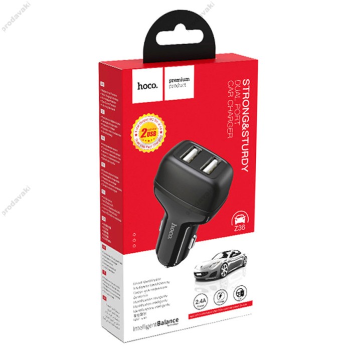 Автомобільний зарядний пристрій Hoco Z36 Leader 2USB 2.4A Black