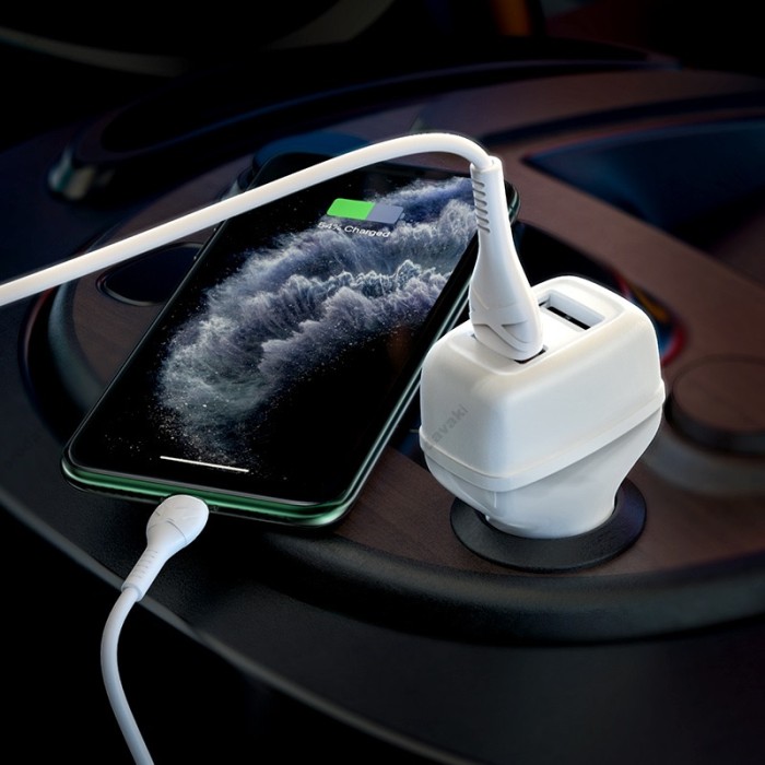 Автомобільний зарядний пристрій Hoco Z36 Leader Type-C Cable 2USB 2.4A White