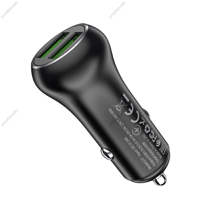 Автомобільний зарядний пристрій Hoco  Z37 Sharp speed dual port Car charger 3A 36W Black