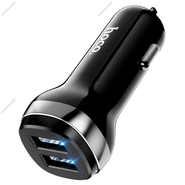 Автомобільний зарядний пристрій Hoco Z40 Dual port Type-C Cable 2.4A Black