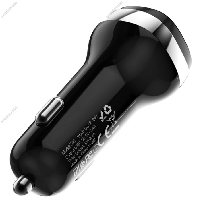 Автомобільний зарядний пристрій Hoco Z40 Dual port Type-C Cable 2.4A Black