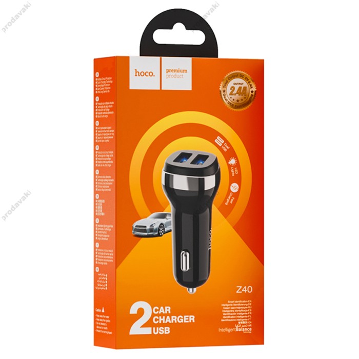 Автомобільний зарядний пристрій Hoco Z40 Superior dual port 2.4A Black