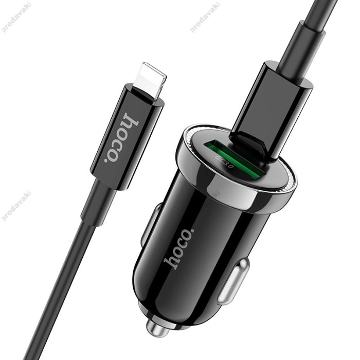 Автомобільний зарядний пристрій Hoco Z44 Leading car charger Lightning Cable 3A 20W Black