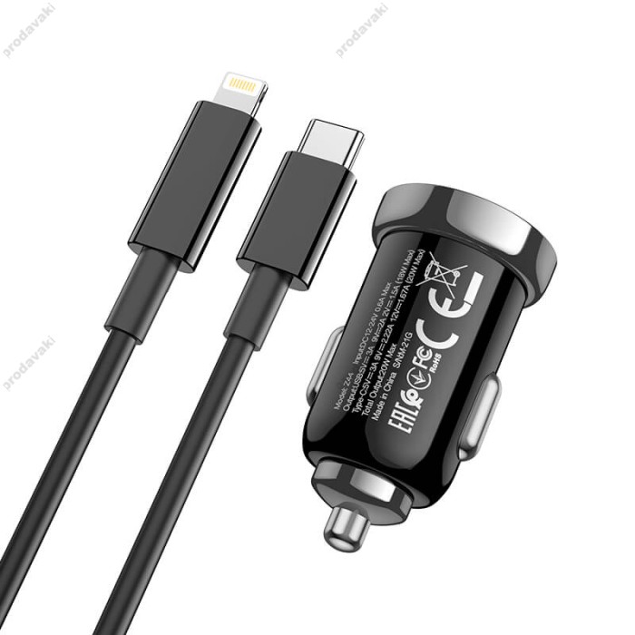 Автомобільний зарядний пристрій Hoco Z44 Leading car charger Lightning Cable 3A 20W Black