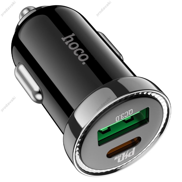 Автомобільний зарядний пристрій Hoco Z44 Leading car charger Lightning Cable 3A 20W Black