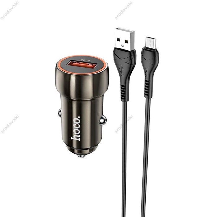 Автомобільний зарядний пристрій Hoco Z46 Blue shield single port Micro USB Cable 18W Grey