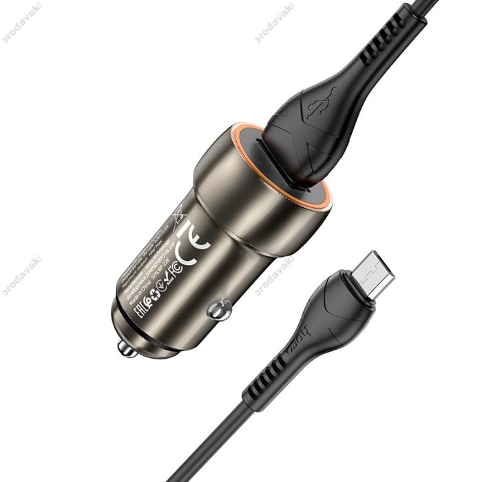 Автомобільний зарядний пристрій Hoco Z46 Blue shield single port Micro USB Cable 18W Grey