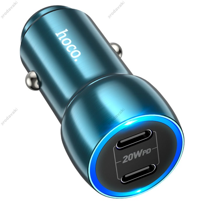 Автомобільний зарядний пристрій Hoco Z48 Tough dual port car charger Type-C Cable 3A 40W Sapphire-blue