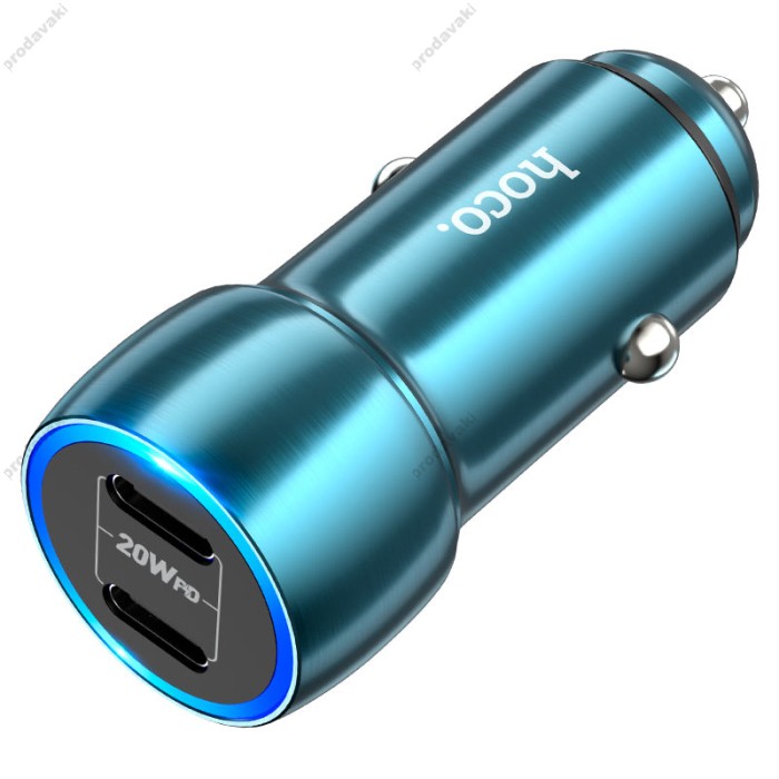 Автомобільний зарядний пристрій Hoco Z48 Tough dual port car charger Type-C Cable 3A 40W Sapphire-blue