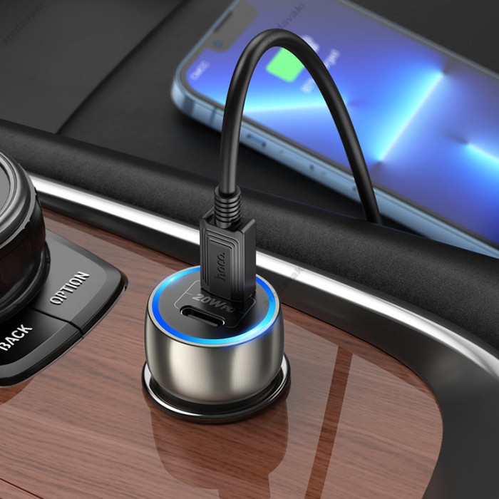 Автомобільний зарядний пристрій Hoco Z48 Tough dual port car charger Type-C Cable 3A 40W Grey