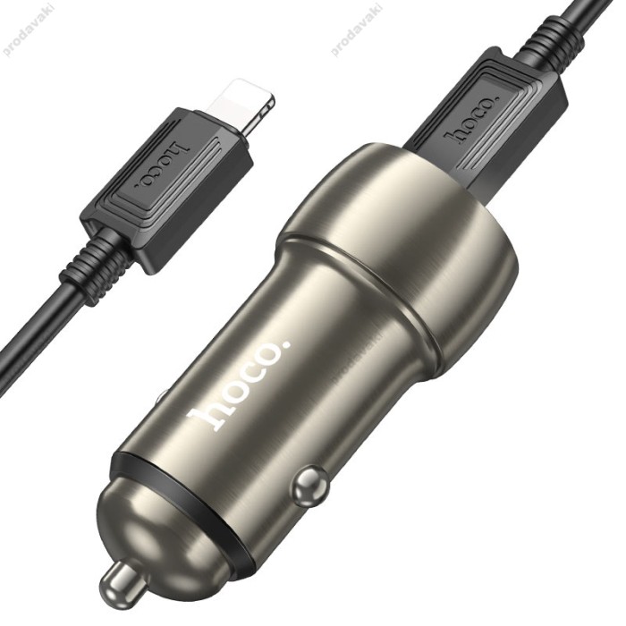 Автомобільний зарядний пристрій Hoco Z48 Tough dual port car charger Lightning Cable 3A 40W Grey