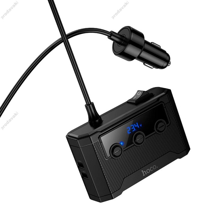 Автомобільний зарядний пристрій розгалужувач HOCO Z64 Anshun digital display 3-in-1 12-24V 240W Black