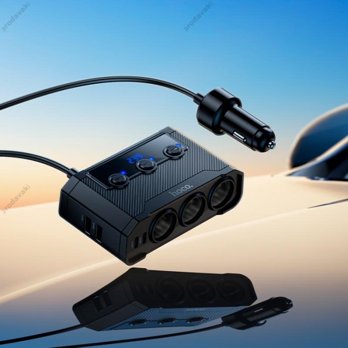 Автомобільний зарядний пристрій розгалужувач HOCO Z64 Anshun digital display 3-in-1 12-24V 240W Black