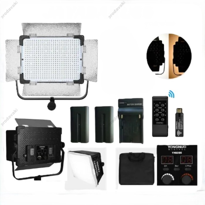 Лампа відеосвітло Yongnuo YN6000 50W color 3200-5500K Lights 600pcs + 2 AKБ із зарядним пристроєм