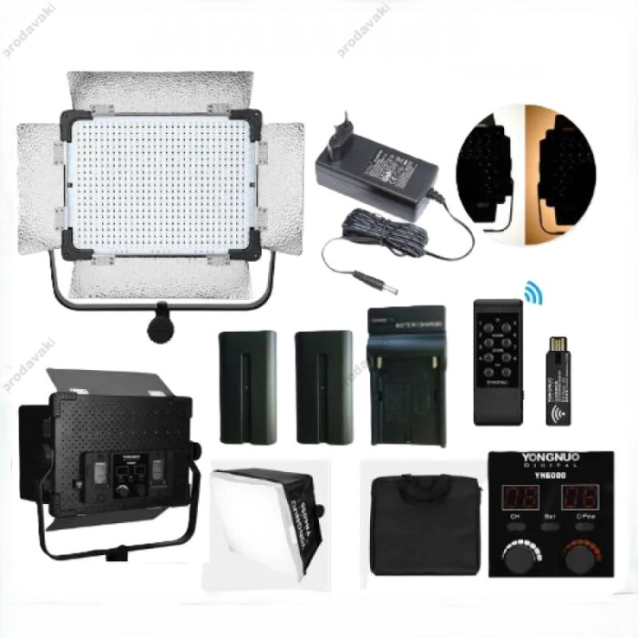 Лампа відеосвітло Yongnuo YN6000 50W color 3200-5500K Lights 600pcs + 2 AKБ із зарядним пристроєм та 220v