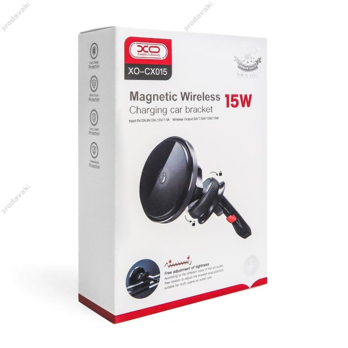 Автомобільний тримач із бездротовою зарядкою XO CX015 Magnetic car air outlet wireless charging Black