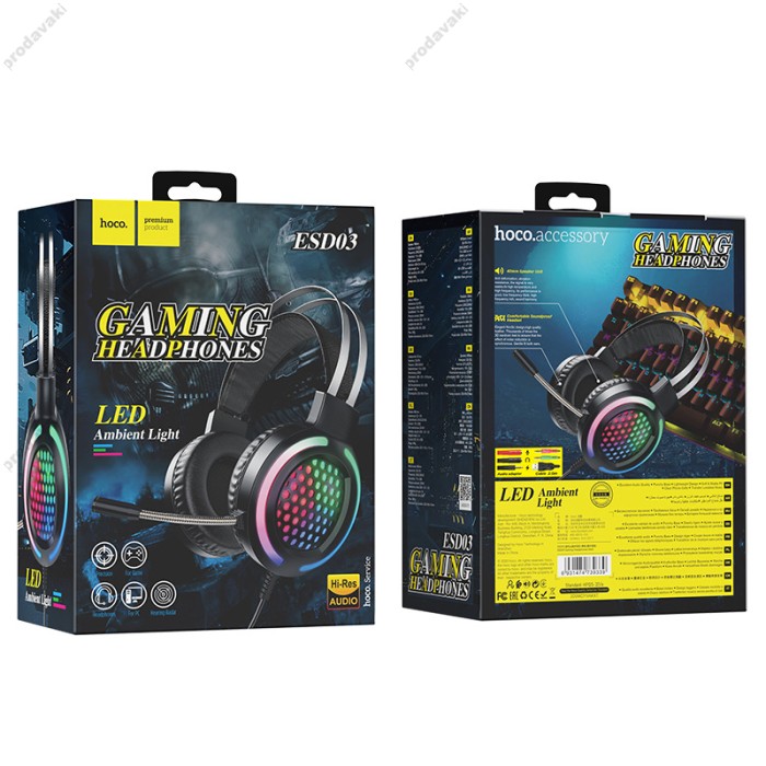 Дротові навушники HOCO ESD03 Gaming LED Headphones Black