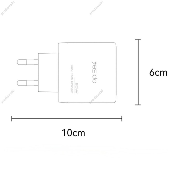 Мережевий зарядний пристрій Yesido YC144 GaN 65W Black