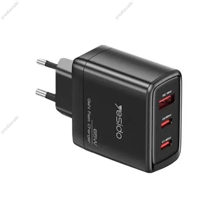 Мережевий зарядний пристрій Yesido YC144 GaN 65W Black