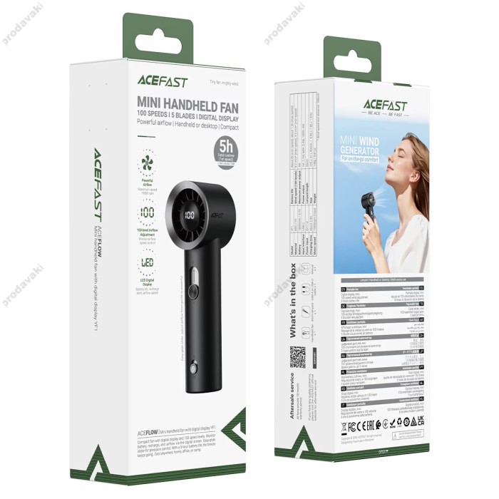 Портативний вентилятор ACEFAST YF1 mini handheld fan with digital display portable fan 3 Levels Black