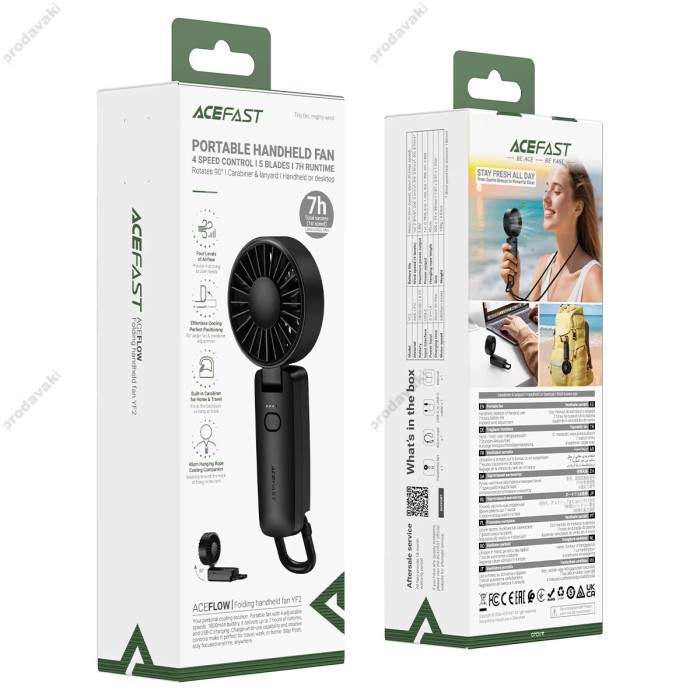 Портативний вентилятор ACEFAST YF2 folding handheld fan 4 Levels Black